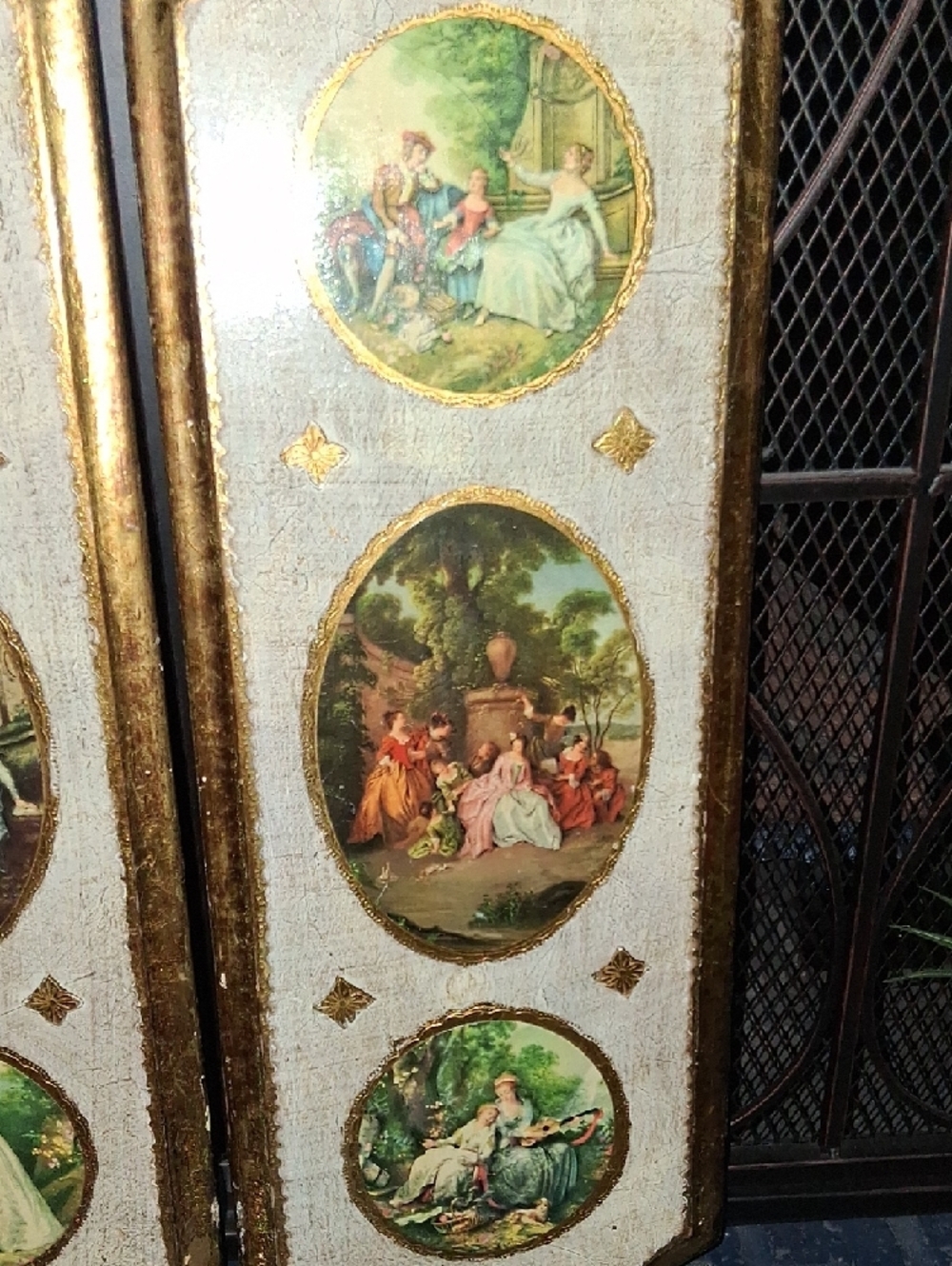 Vintage Pair of Framed Decorative Panels with Gilt Trim - Picture 4 of 8